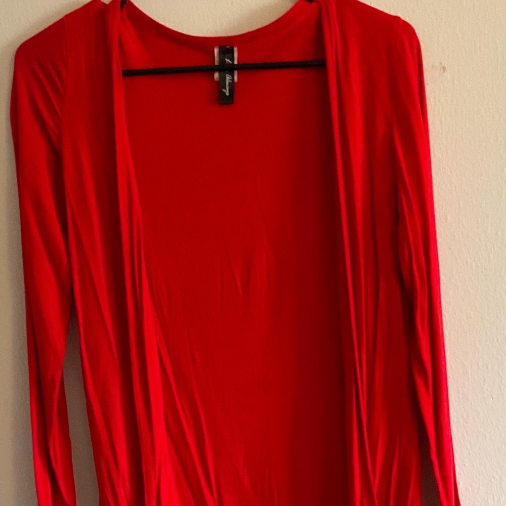Red long sleeve cardigan